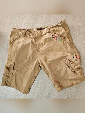 Vintage COOGI Australia Cargo Shorts Mens 46 Khaki Tan Embroidered Baggy Y2K